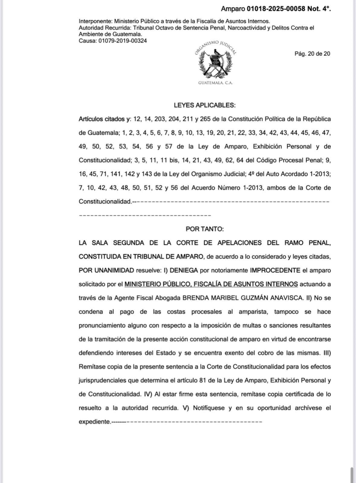 Fallo del Tribunal Octavo de Sentencia Penal 